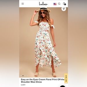 LuLu’s Easy on the Eyes Cream Floral Print Off-the-Shoulder Maxi Dress Size XS
